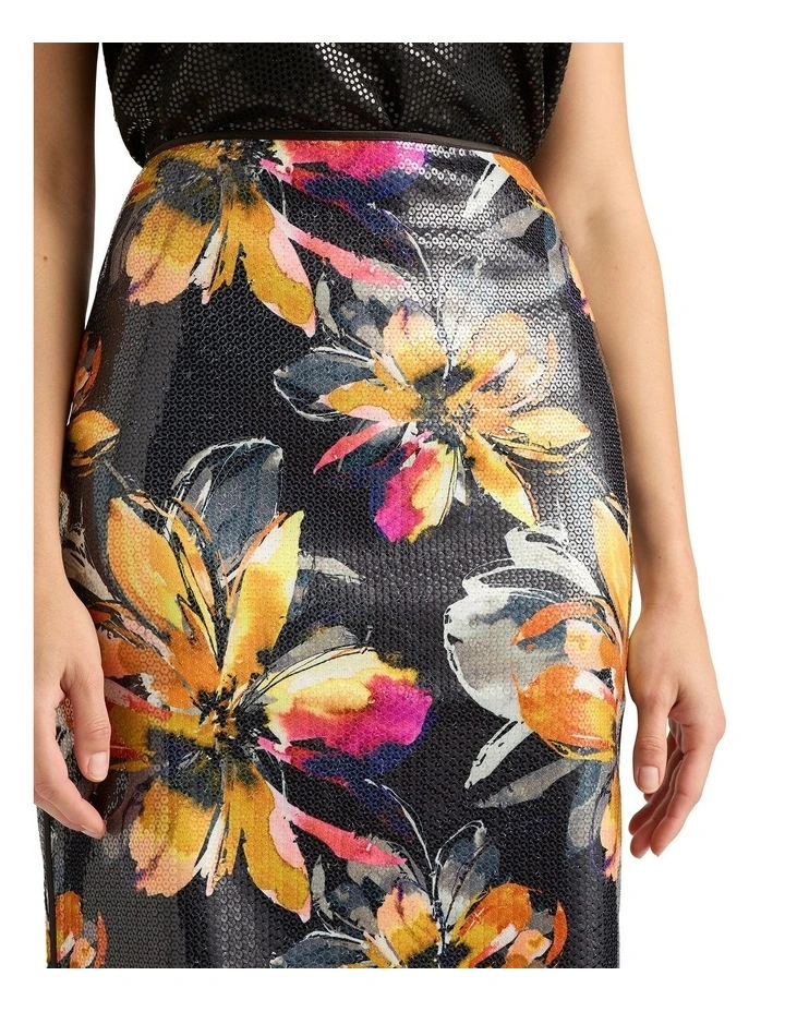Aramenta Sequin Skirt in Black Multi image 4