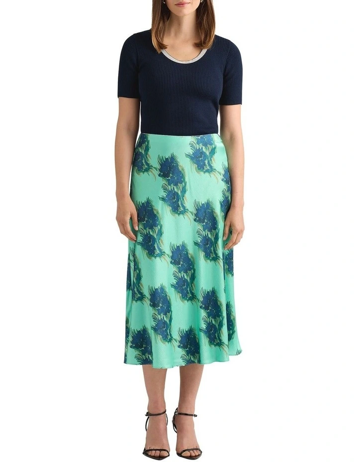 Cara Satin Midi Skirt in Seafoam Multi image 1