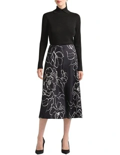 Cyrielle Satin Midi Skirt in Black Multi