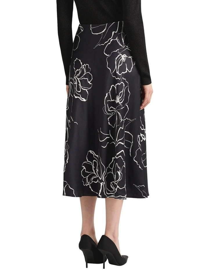 Cyrielle Satin Midi Skirt in Black Multi image 2