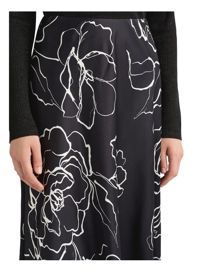 Cyrielle Satin Midi Skirt in Black Multi image 3