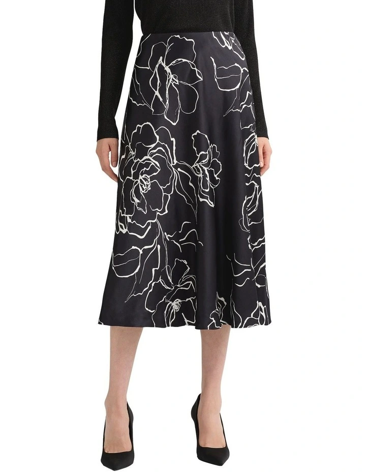 Cyrielle Satin Midi Skirt in Black Multi image 4