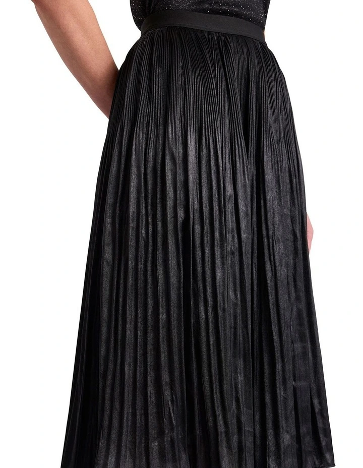 Rumi Metallic Pleat Skirt in Black image 2