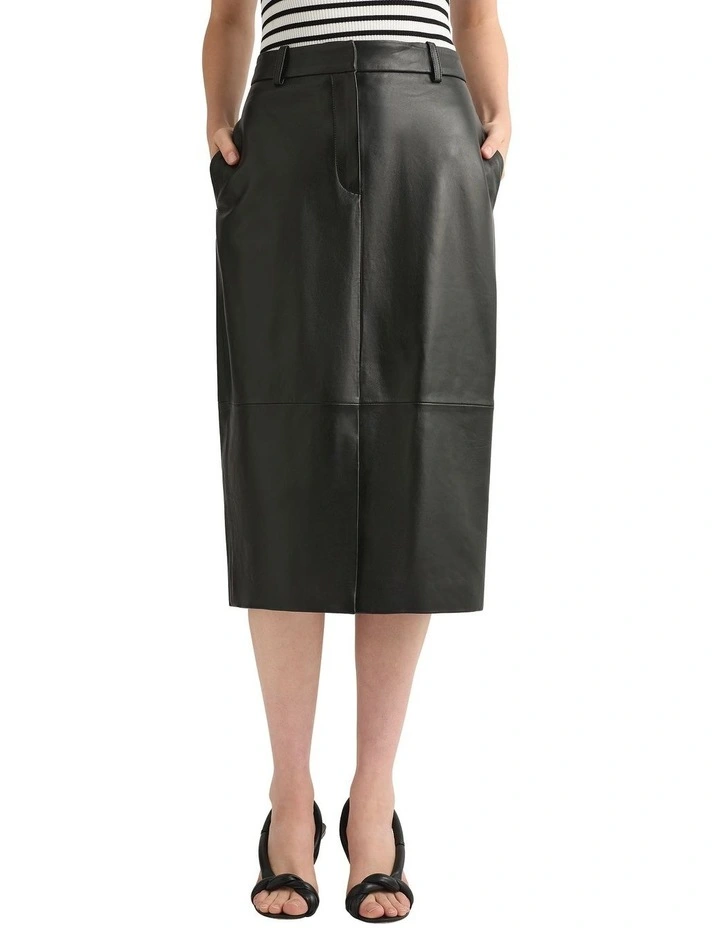Emmanuel Leather Skirt in Black image 2
