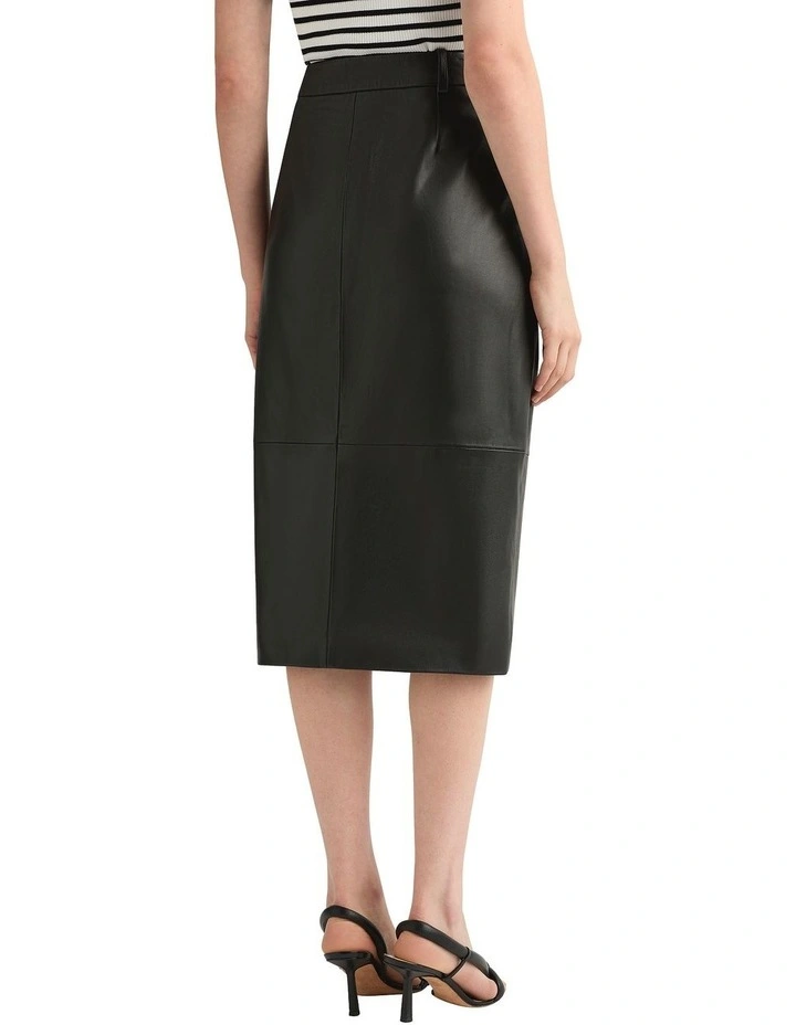 Emmanuel Leather Skirt in Black image 3