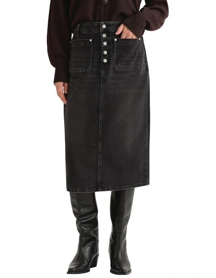 Spencer Denim Pencil Skirt in Black image 2