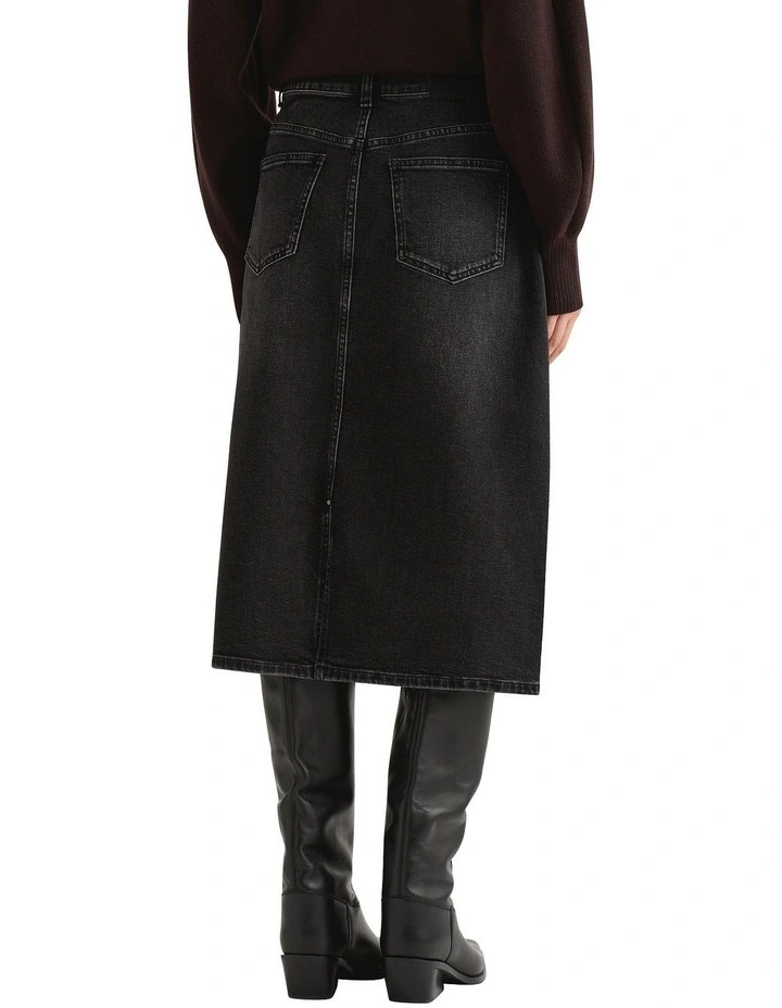 Spencer Denim Pencil Skirt in Black image 3