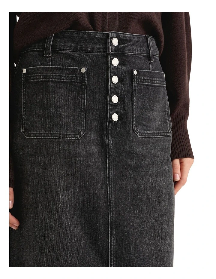 Spencer Denim Pencil Skirt in Black image 4