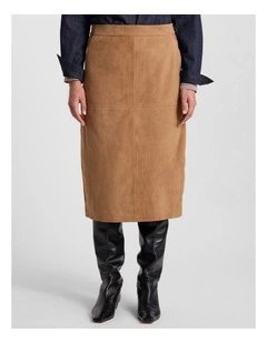 Tanzie Suede Pencil Skirt in Caramel