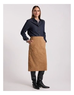 Tanzie Suede Pencil Skirt in Caramel