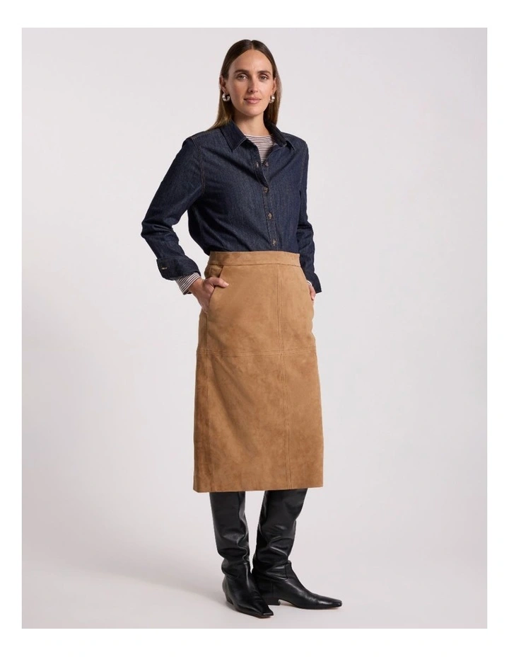 Tanzie Suede Pencil Skirt in Caramel image 1