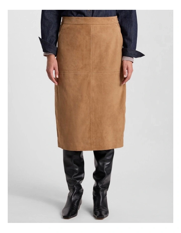 Tanzie Suede Pencil Skirt in Caramel image 2