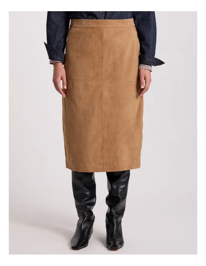 Tanzie Suede Pencil Skirt in Caramel image 2