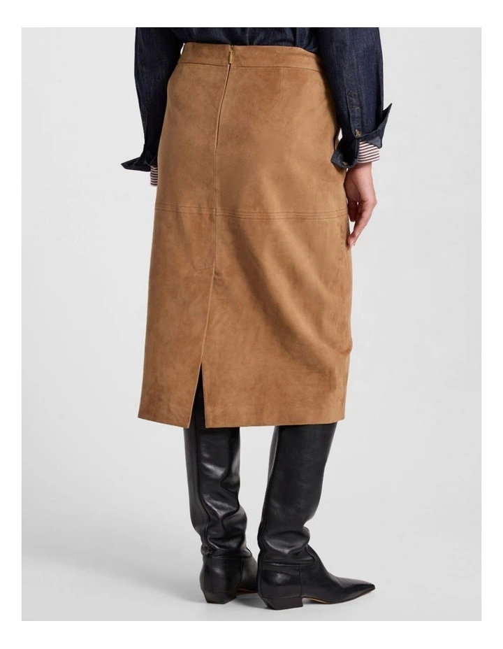 Tanzie Suede Pencil Skirt in Caramel image 3