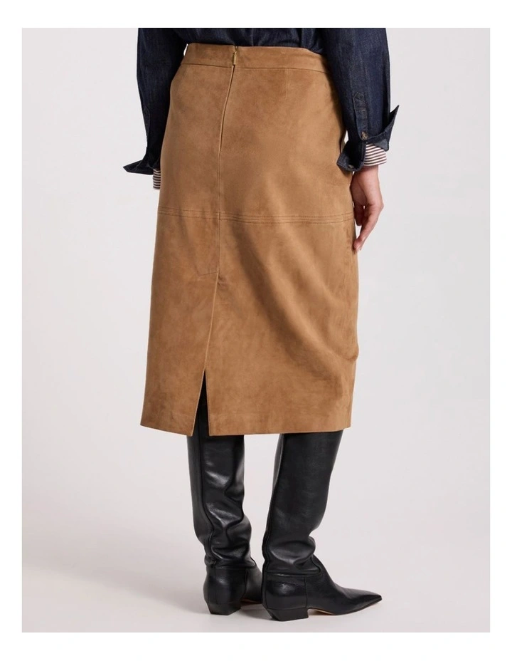 Tanzie Suede Pencil Skirt in Caramel image 5