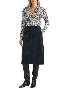 Iiona Corduroy Pencil Skirt in Forest