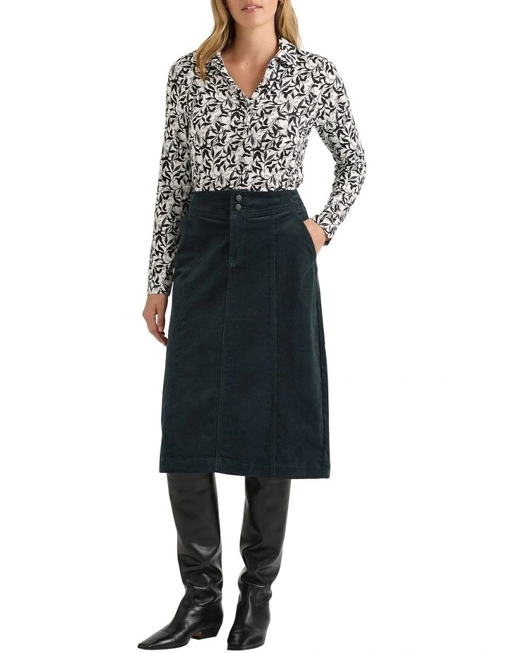 Iiona Corduroy Pencil Skirt in Forest image 1
