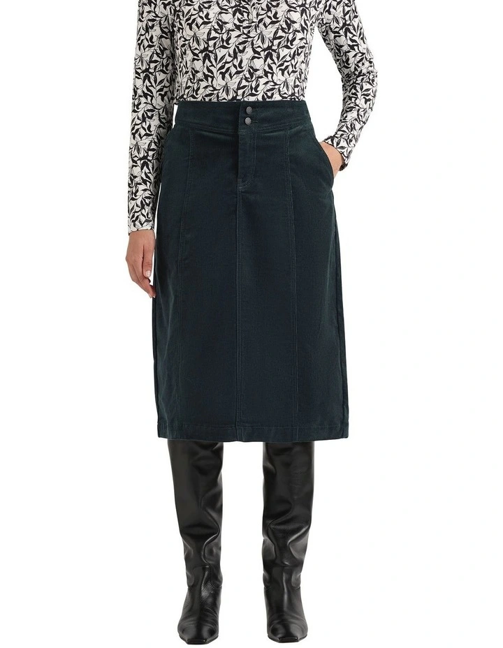 Iiona Corduroy Pencil Skirt in Forest image 3