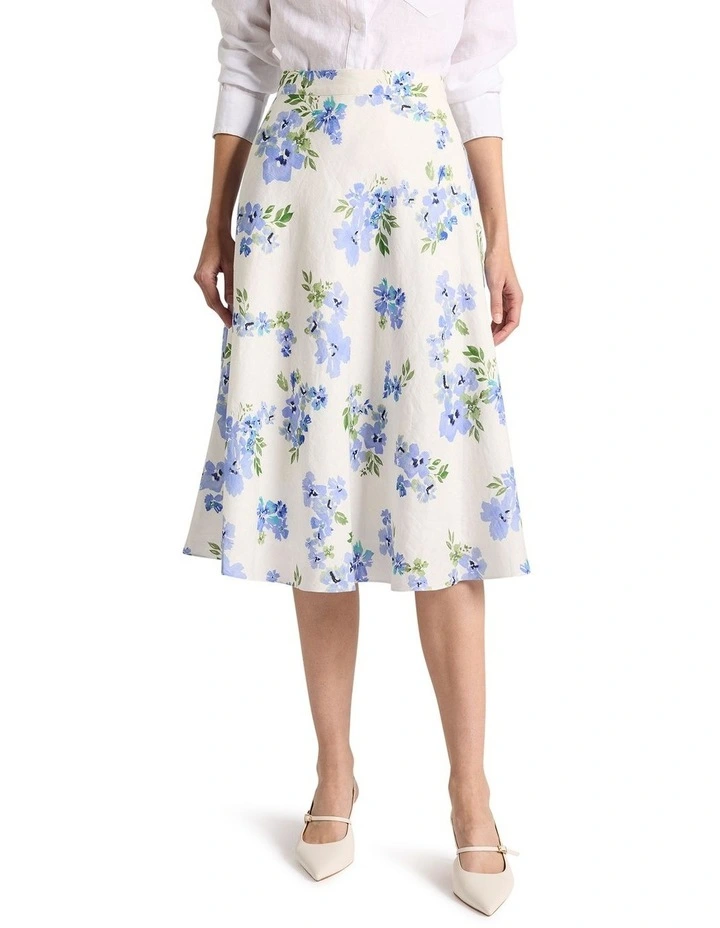 Jacinda Linen Skirt in Ivory Multi image 2