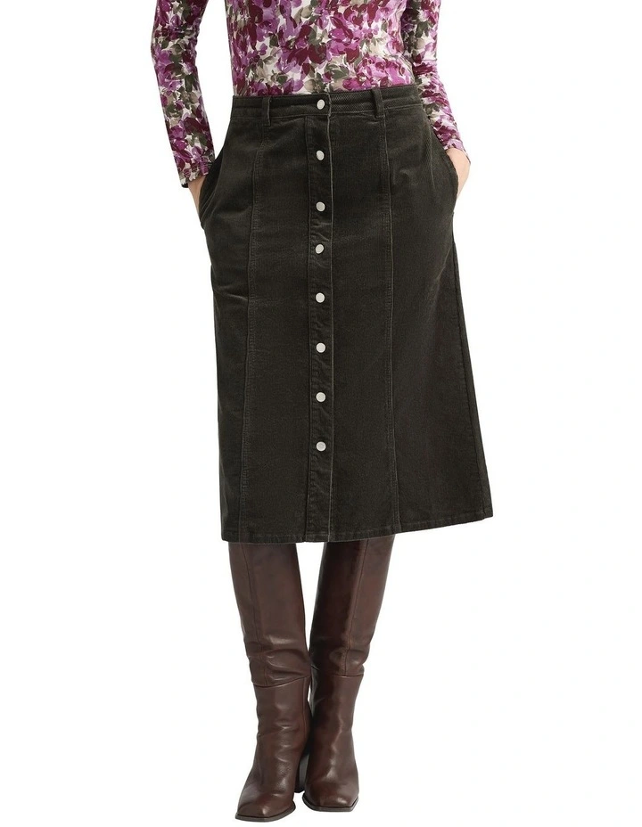 Cove Corduroy Skirt in Dark Army image 2