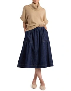 Mateo Denim Midi Skirt in Dark Indigo