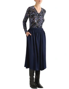 Elice Midi Skirt in Navy