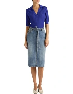 Ingrid Denim Pencil Skirt in Mid Wash