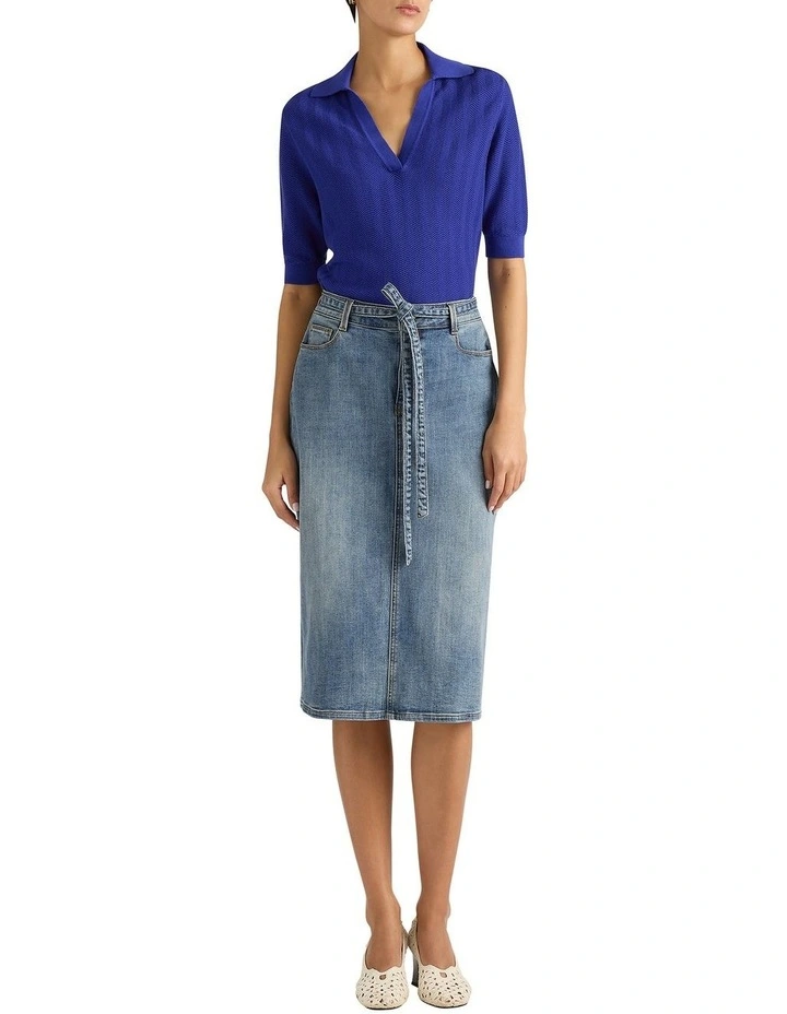 Ingrid Denim Pencil Skirt in Mid Wash image 1