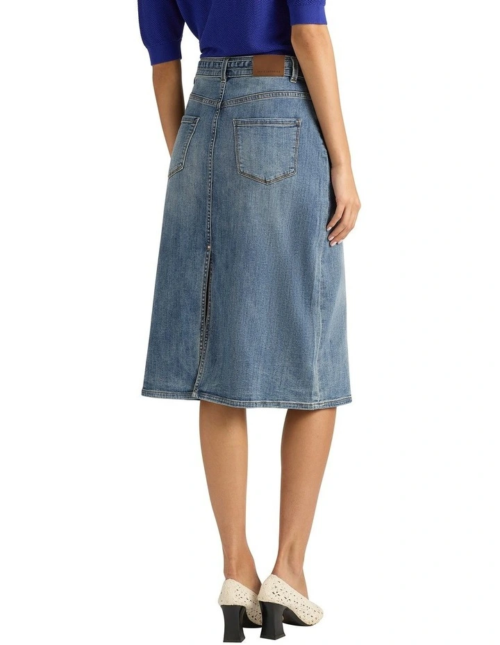 Ingrid Denim Pencil Skirt in Mid Wash image 2