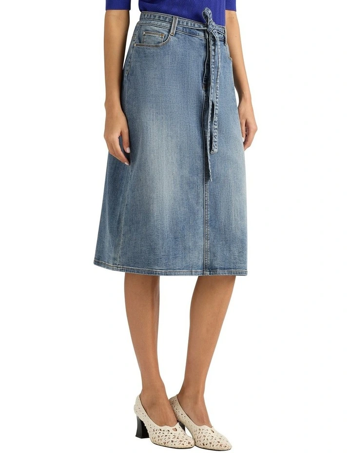 Ingrid Denim Pencil Skirt in Mid Wash image 3