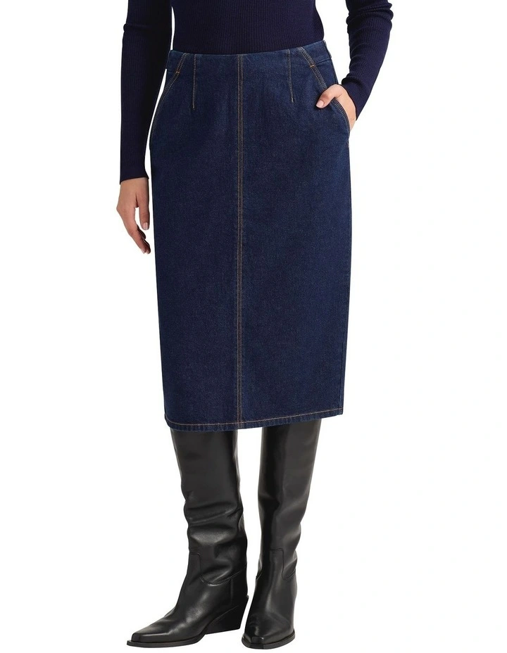 Sue Denim Pencil Skirt in True Blue Wash image 2