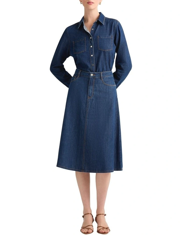 Mackenzie A-Line Denim Skirt in Mid Wash image 1