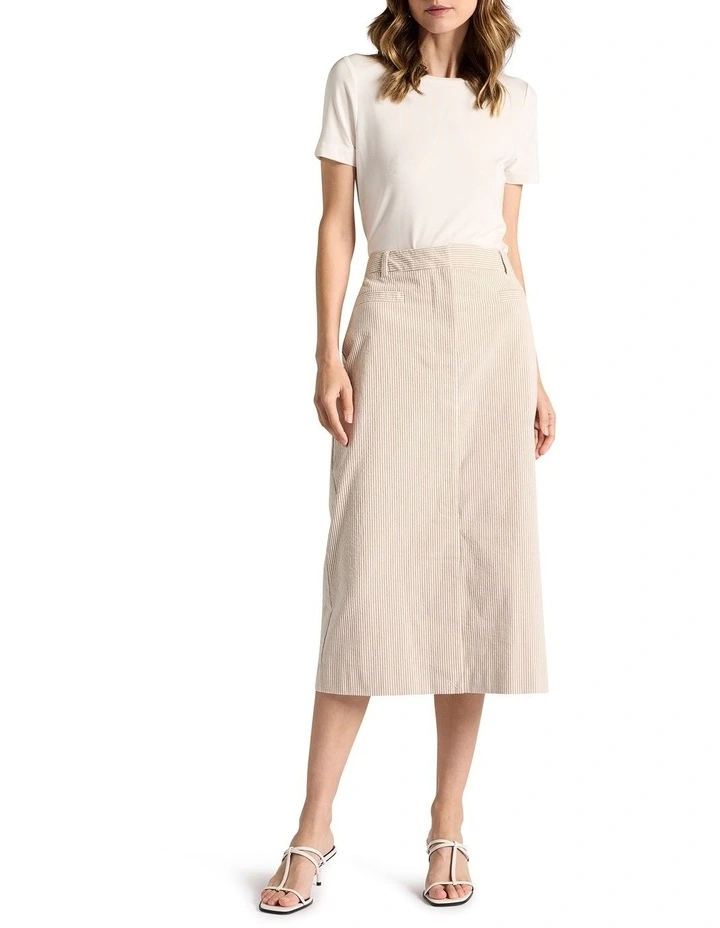 Alberta Seersucker Skirt in Sand Stripe image 1
