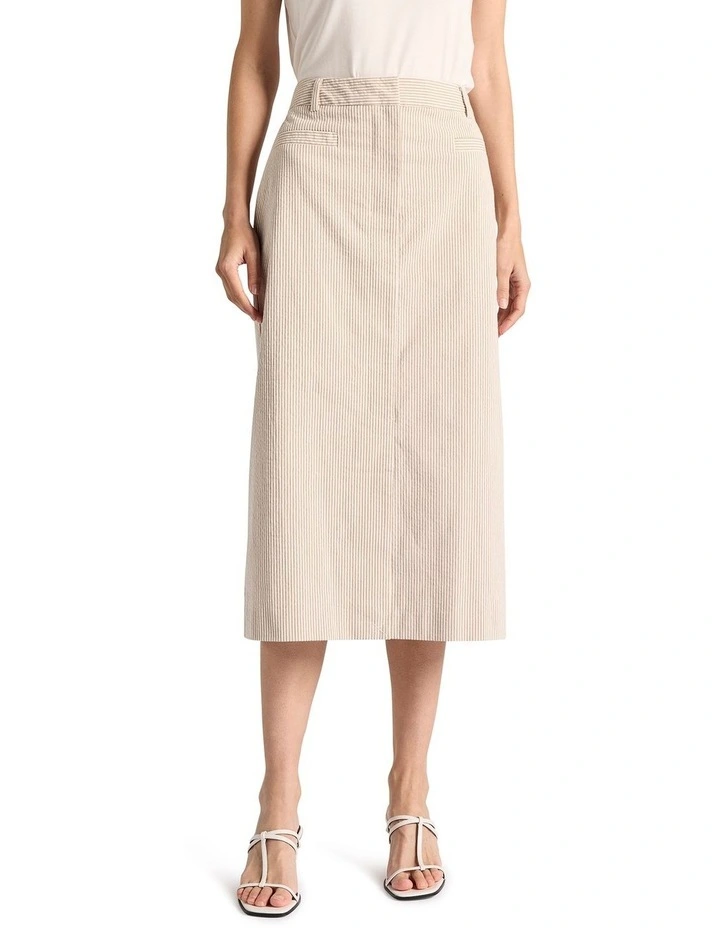 Alberta Seersucker Skirt in Sand Stripe image 2