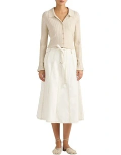 Jolie Denim Midi Skirt in White