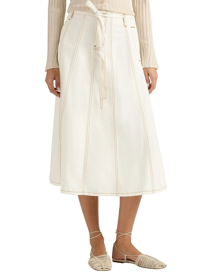 Jolie Denim Midi Skirt in White image 3