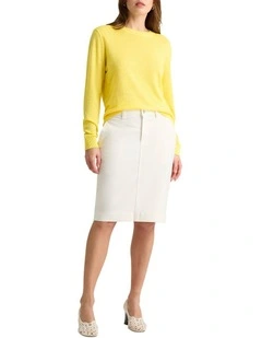 Drew Denim Pencil Skirt in White