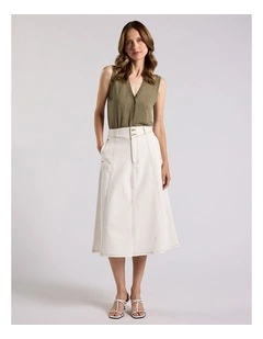 Zola Denim Midi Skirt in White