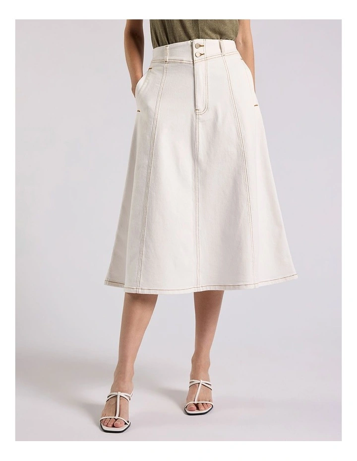 Zola Denim Midi Skirt in White image 2