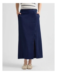 Janis Linen Blend Column Skirt in Pacific