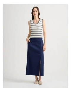 Janis Linen Blend Column Skirt in Pacific