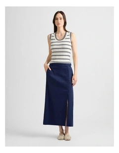 Janis Linen Blend Column Skirt in Pacific