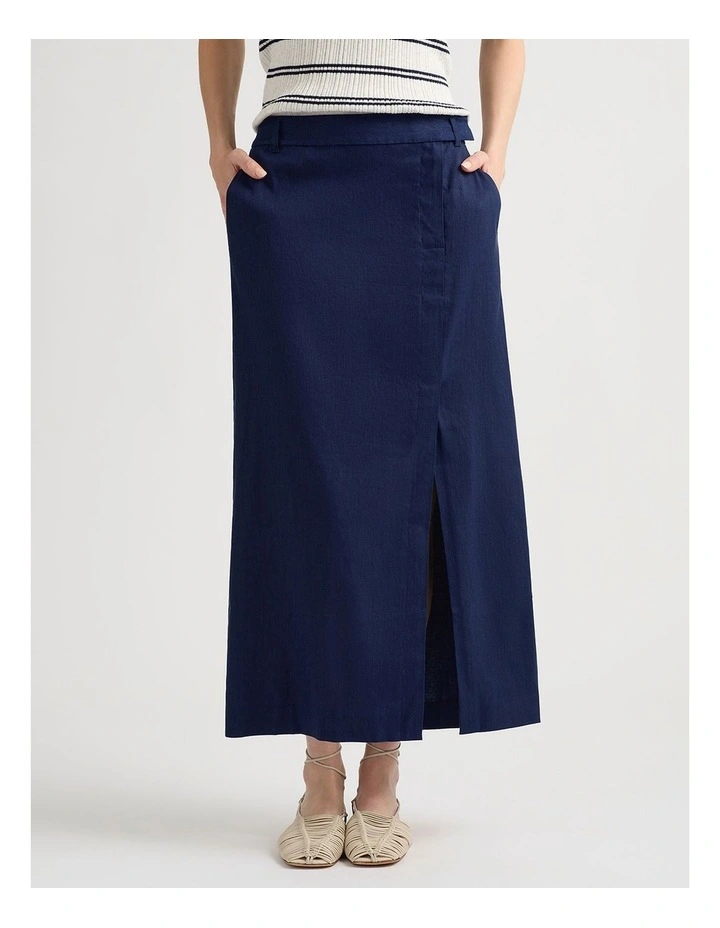 Janis Linen Blend Column Skirt in Pacific image 2