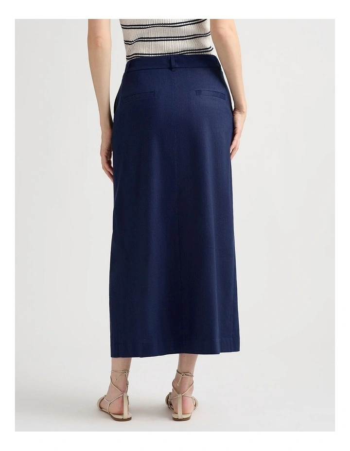Janis Linen Blend Column Skirt in Pacific image 3
