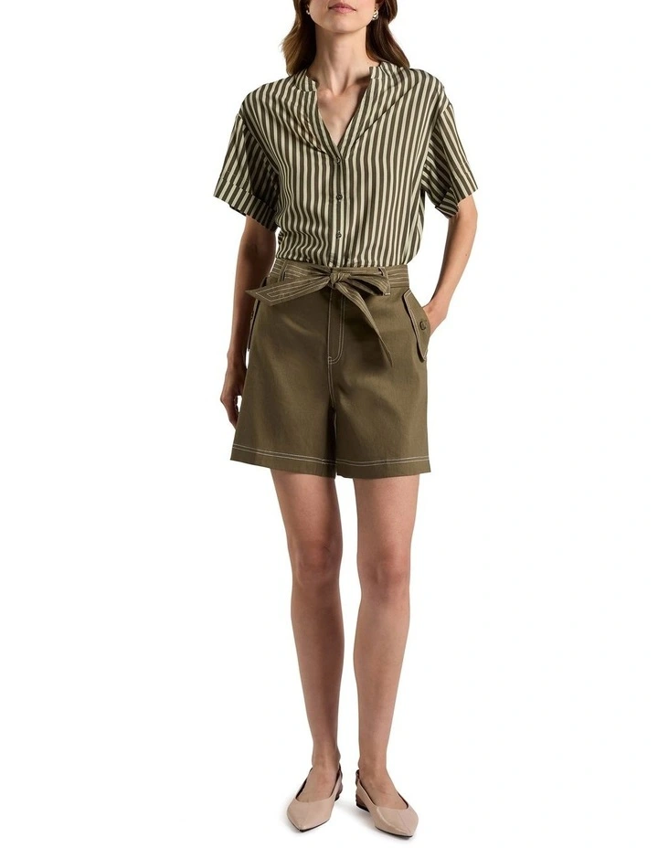 Cabello Stretch Linen Short in Moss image 1