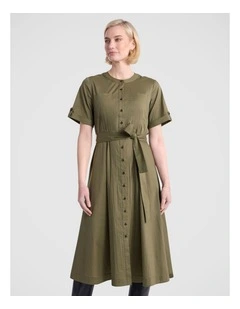 Ana Cotton Blend Shirt Dress in Fern