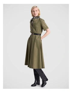 Ana Cotton Blend Shirt Dress in Fern