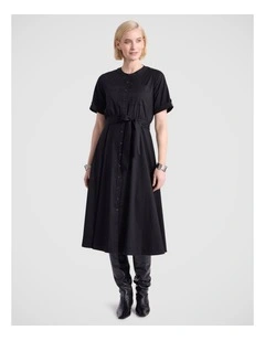 Ana Cotton Blend Shirt Dress in Black