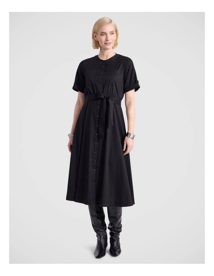 Ana Cotton Blend Shirt Dress in Black image 1