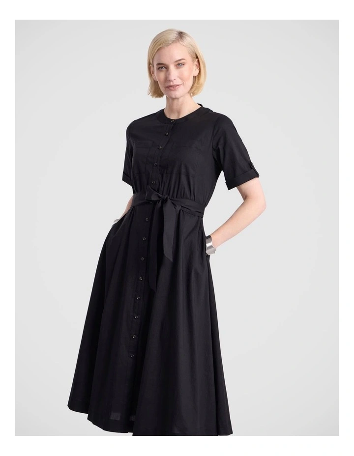 Ana Cotton Blend Shirt Dress in Black image 2